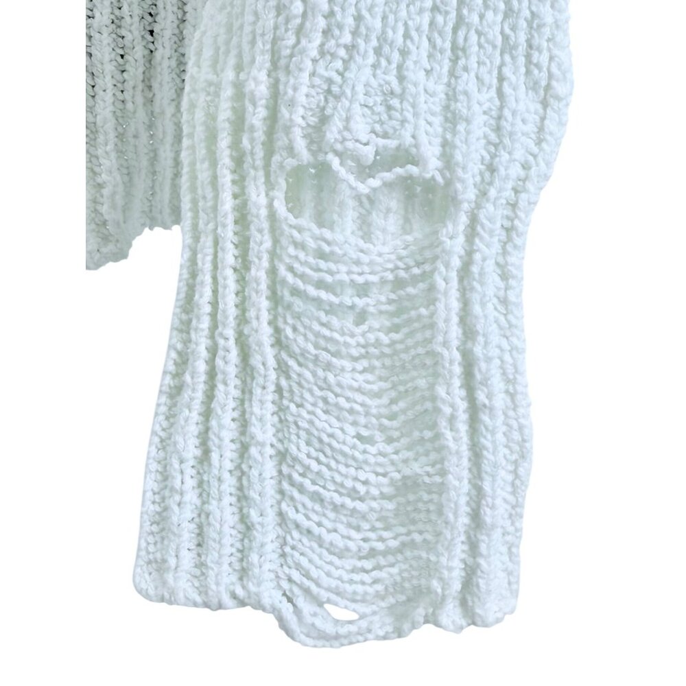 Vtg 90s Saks Fifth Avenue White Distressed V-Neck Sweater | Grunge Indie Sleaze - Picture 11 of 16